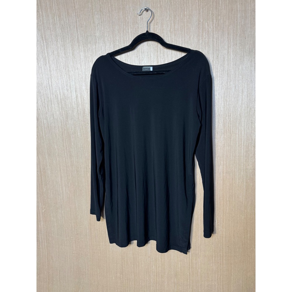 Sympli Black Long Sleeve Scoop Neck Tunic Top Side Slit Made in Canada Womens 12